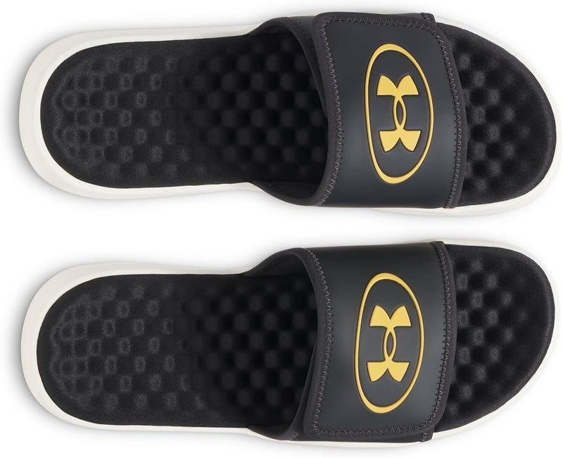 UNDER ARMOUR صندل أندر أرمور للرجال إجنيت برو 8 سلايد - أسود جالاكسي/كواتز أبيض/صدمات برتقالية - Image 4