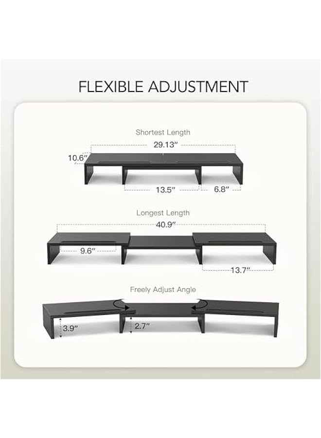 TRASSLE Dual Monitor Stand Riser for 2 Monitors,Monitor Stand for Desk,Adjustable Computer Monitor Stand with 2 Slot,Multifunctional Desktop Organizer Stand for Laptop,PC,Computer, Printer  - Image 2