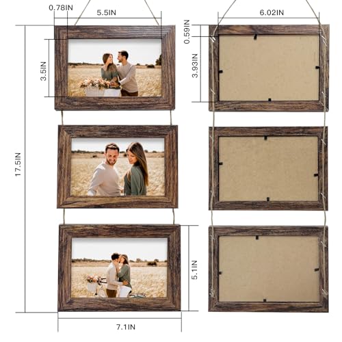Rexllon 4x6 Wall Hanging Picture Frames Collage with 3 Opening Rustic Brown Frames - Image 2