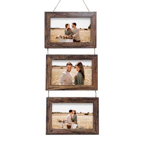 Rexllon 4x6 Wall Hanging Picture Frames Collage with 3 Opening Rustic Brown Frames - Image 1