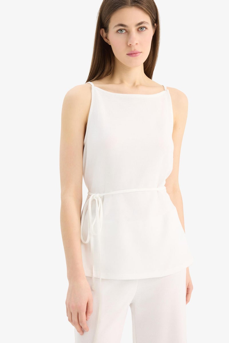 DeFacto White Woman Regular Fit Pique Boat Collar Tank Top Casual - Image 3