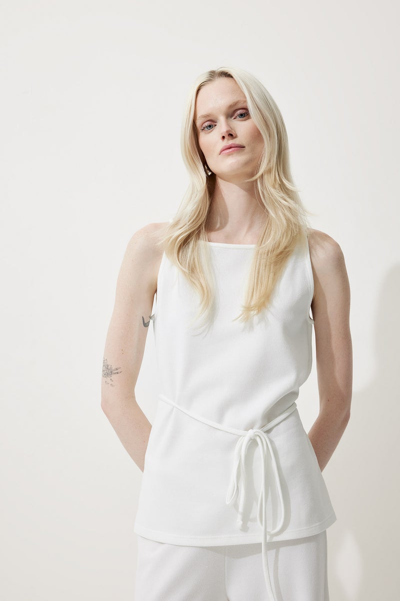 DeFacto White Woman Regular Fit Pique Boat Collar Tank Top Casual - Image 1