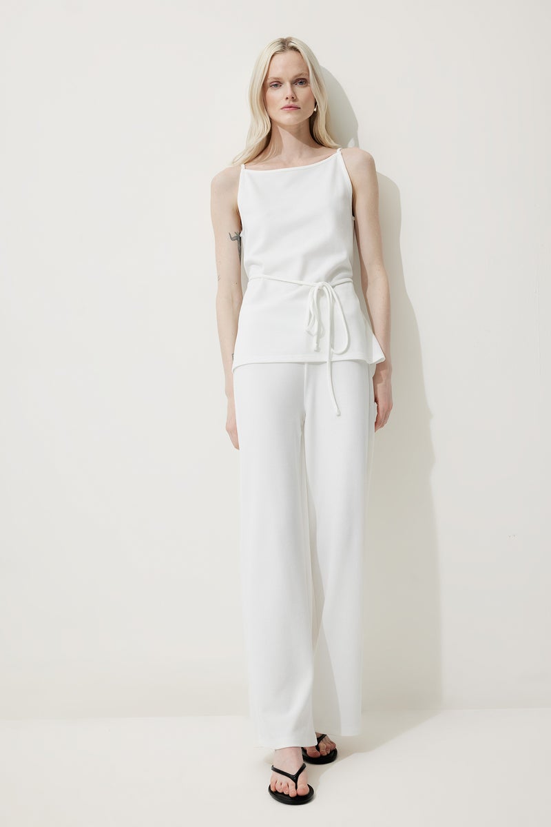 DeFacto White Woman Regular Fit Pique Boat Collar Tank Top Casual - Image 2