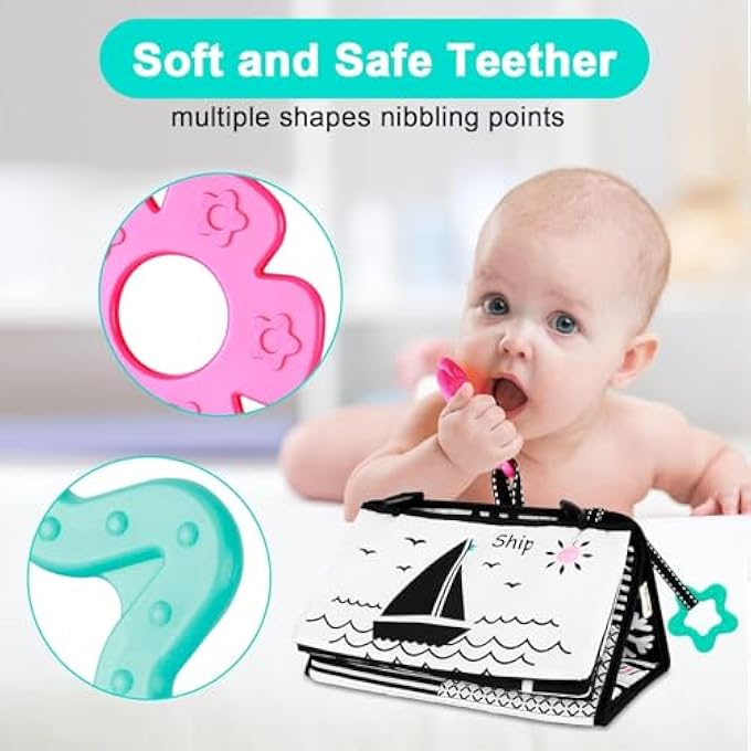 BABY TUMMY TIME MIRROR FLIP FOR BABY PLAY NEWBORN MIRROR TOY WITH TEETHER BLACK AND WHITE SENSORY TOYS SOFT CLOTH BOOK DEVELOPMENTAL GIFT FOR INFANTS GIRLS BOYS 0 6 MONTHS GREEN - Image 3