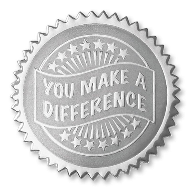 PaperDirect Deluxe Embossed You Make a Difference Silver Foil Certificate Seal 2 Inch Self Adhesive 100 Count Embossed Seals for Certificates Achievement Award Stickers for School Work Diploma