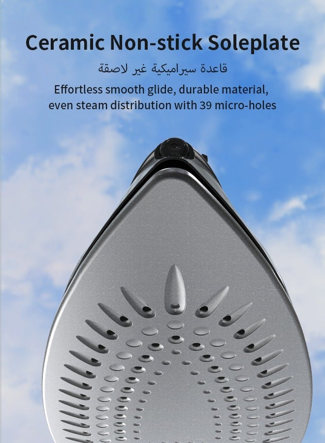 Martisan Powerful 2200W Steam Iron, Ceramic Non-stick Soleplate, 4-in-1 Iron, Fast Heating Iron Box, Dry Ironing, Spray & Burst Steam, Adjustable Temperature, Self-Cleaning, Anti Drip, Anti Calc, 270ml Large Water Tank, Black Silver - Image 3