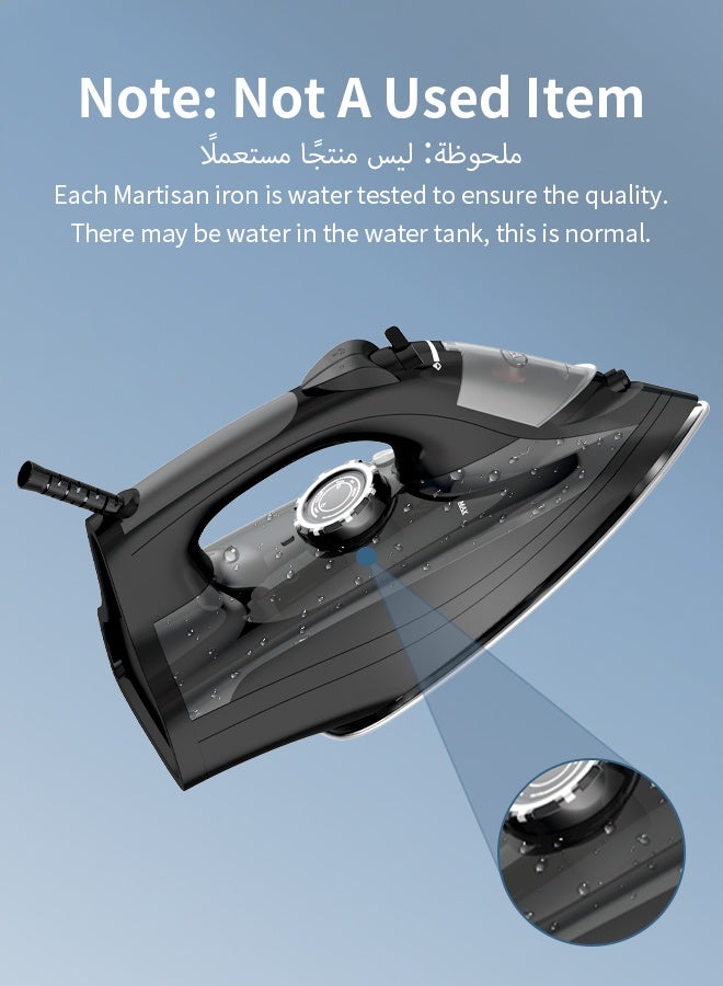 Martisan Powerful 2200W Steam Iron, 160g/min Boost, 20s Fast Heating, Ceramic Non-stick Soleplate, 4-in-1 Iron, Dry Ironing, Spray & Burst Steam, Adjustable Temperature, Self-Cleaning, Anti Drip, Anti Calc, 270ml Large Water Tank, Black Silver - Image 2