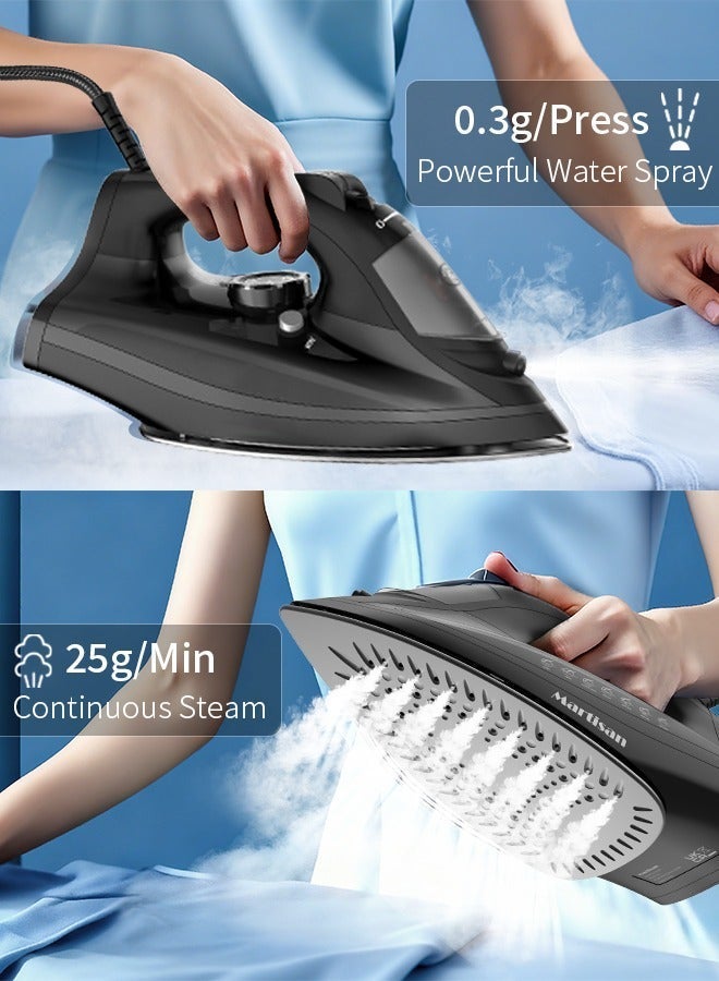 Martisan Powerful 2200W Steam Iron, 160g/min Boost, 20s Fast Heating, Ceramic Non-stick Soleplate, 4-in-1 Iron, Dry Ironing, Spray & Burst Steam, Adjustable Temperature, Self-Cleaning, Anti Drip, Anti Calc, 270ml Large Water Tank, Black Silver - Image 4