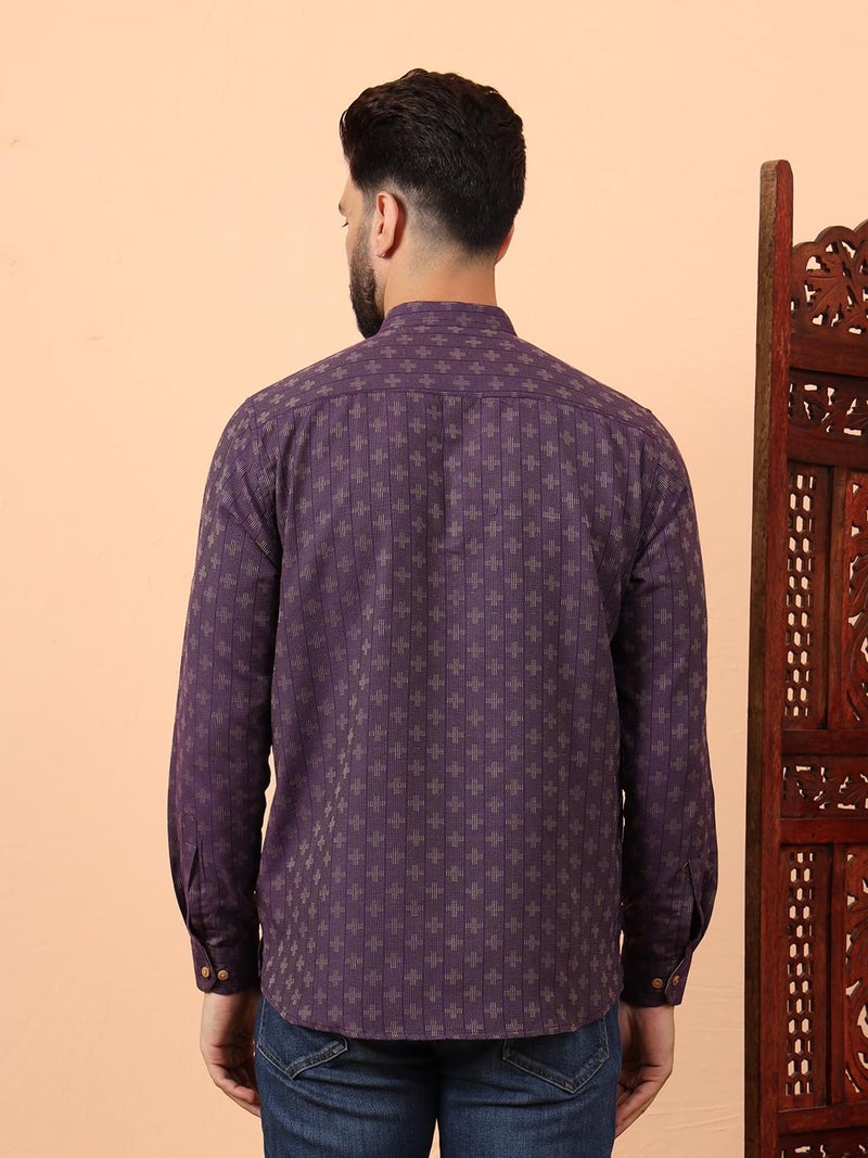 LATEST CHIKAN Men's Cotton Regular Self Design Short Regular Fit Kurta Full Sleeves - Casual Ethnic Wear -SKFS-PLUS-PR-44 Purple, 2XL - Image 5