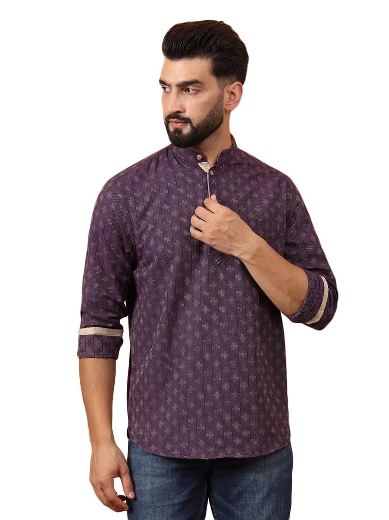 LATEST CHIKAN Men's Cotton Regular Self Design Short Regular Fit Kurta Full Sleeves - Casual Ethnic Wear -SKFS-PLUS-PR-44 Purple, 2XL - Image 1