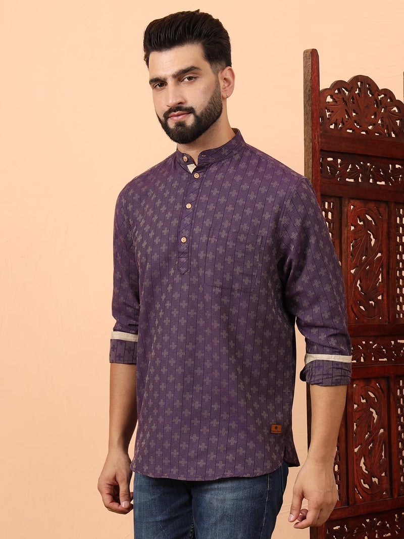 LATEST CHIKAN Men's Cotton Regular Self Design Short Regular Fit Kurta Full Sleeves - Casual Ethnic Wear -SKFS-PLUS-PR-44 Purple, 2XL - Image 4