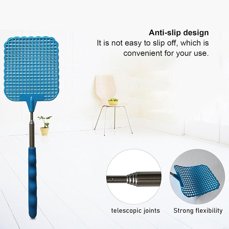 Derovan Telescopic Stainless Steel Fly Swatter – Extendable (26–72 cm), Durable PP Mesh Head & Anti-Slip Handle - Image 4