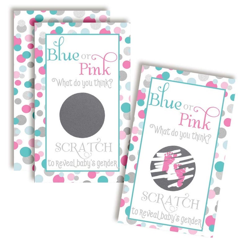 ITS A GIRL Polka Dot What Do You Think Gender Reveal Scratch Off Cards for Baby Showers 20 2 X 3 Double Sided Cards by AmandaCreation