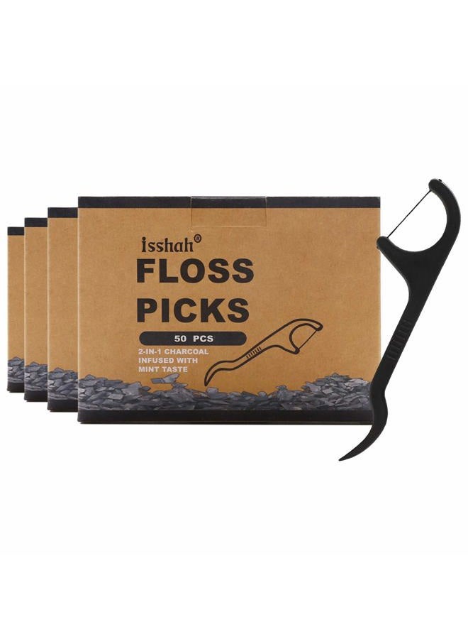 Isshah Natural Dental Floss Picks - 200 Count - BPA Free, Vegan, Sustainable, Eco Friendly, Natural Dental Flossers (Charcoal) - Image 1