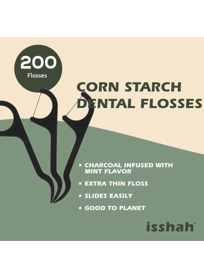 Isshah Natural Dental Floss Picks - 200 Count - BPA Free, Vegan, Sustainable, Eco Friendly, Natural Dental Flossers (Charcoal) - Image 2