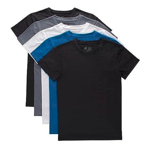 Hanes Boys' Big Originals Performance Mesh Tween T-Shirt Pack, Stretch Undershirts, 5-Pack, Black/Blue/Grey/White - Image 4