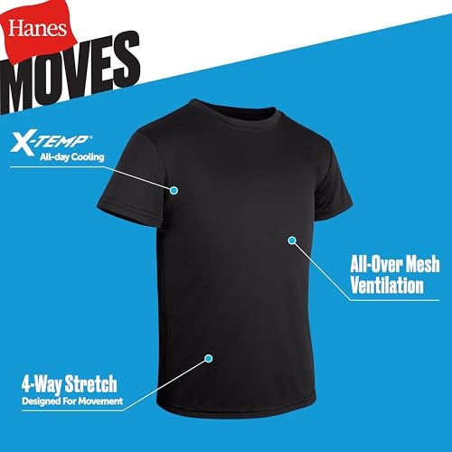 Hanes Boys' Big Originals Performance Mesh Tween T-Shirt Pack, Stretch Undershirts, 5-Pack, Black/Blue/Grey/White - Image 3