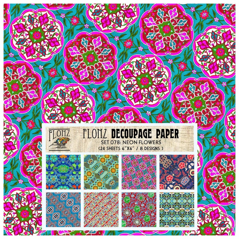 Decoupage Paper Pack 24 Sheets 6x6 Art Deco Large Flowers FLONZ Vintage Styled Paper for Decoupage and Craft