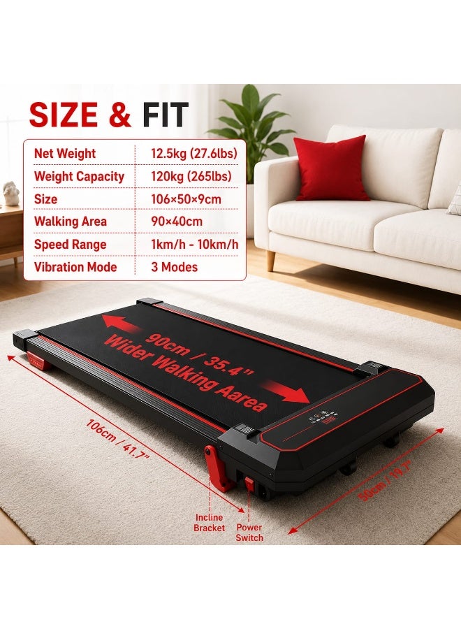 Vegas Fit Walking Pad Max – Walking treadmill with integrated vibration and incline adjustment systems (4-in-1 system): Speeds up to 10 km/h, 10% manual incline adjustment, quiet 2.5 HP motor, suitable for under-desk use, supports a weight of up to 265 lbs (approx. 120 kg), and includes a remote control. - Image 2
