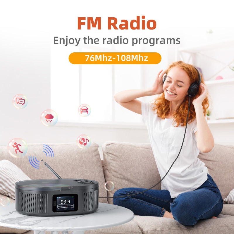 Desobry CD Player Portable DESOBRY Boombox CD Player with Bluetooth TX/RX Modes and FM Radio Dual Stereo Speakers Portable CD Players for Home/Car with Remote Support USB, AUX in, Headphone Jack - Image 4