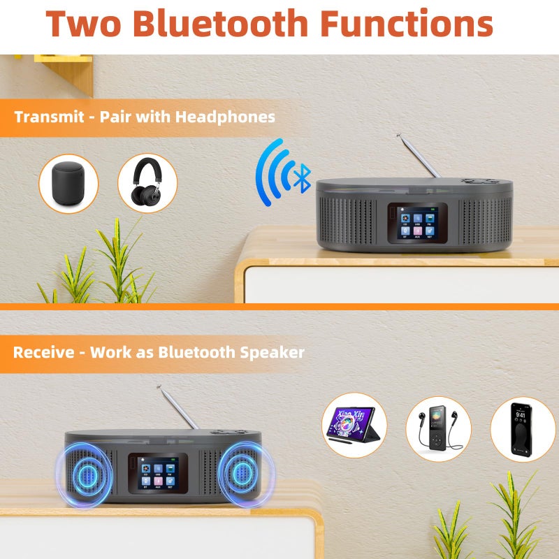 Desobry CD Player Portable DESOBRY Boombox CD Player with Bluetooth TX/RX Modes and FM Radio Dual Stereo Speakers Portable CD Players for Home/Car with Remote Support USB, AUX in, Headphone Jack - Image 3