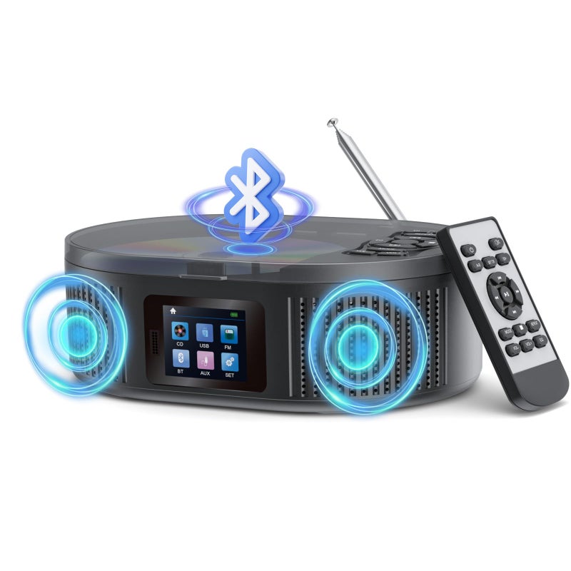 Desobry CD Player Portable DESOBRY Boombox CD Player with Bluetooth TX/RX Modes and FM Radio Dual Stereo Speakers Portable CD Players for Home/Car with Remote Support USB, AUX in, Headphone Jack - Image 1