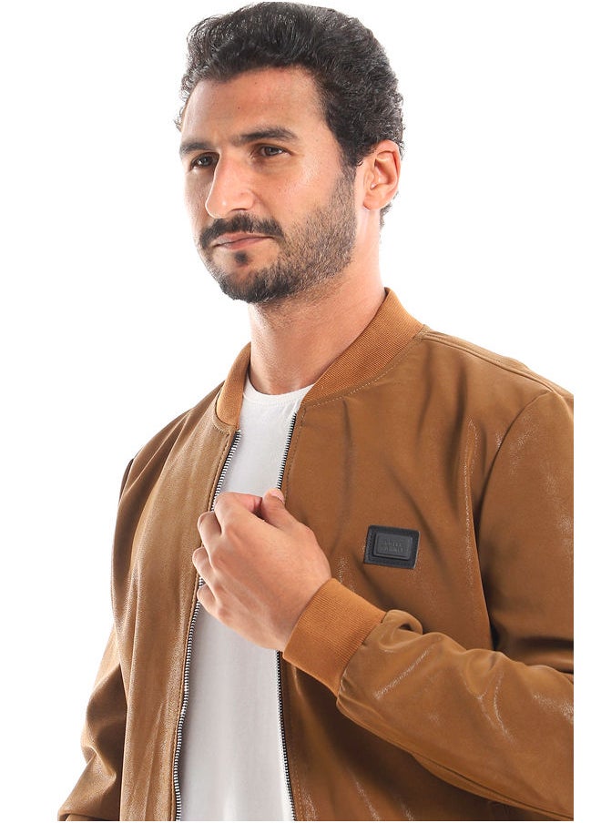 WHITE RABBIT - Havana Textured Leather Zipper Closure Lightweight Jacket - Image 1