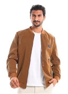 Havana Textured Leather Zipper Closure Lightweight Jacket