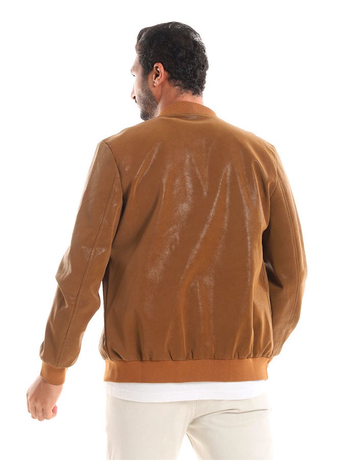 WHITE RABBIT - Havana Textured Leather Zipper Closure Lightweight Jacket - Image 1