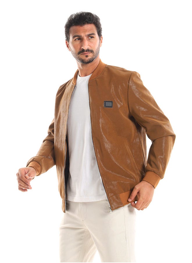 WHITE RABBIT - Havana Textured Leather Zipper Closure Lightweight Jacket - Image 1