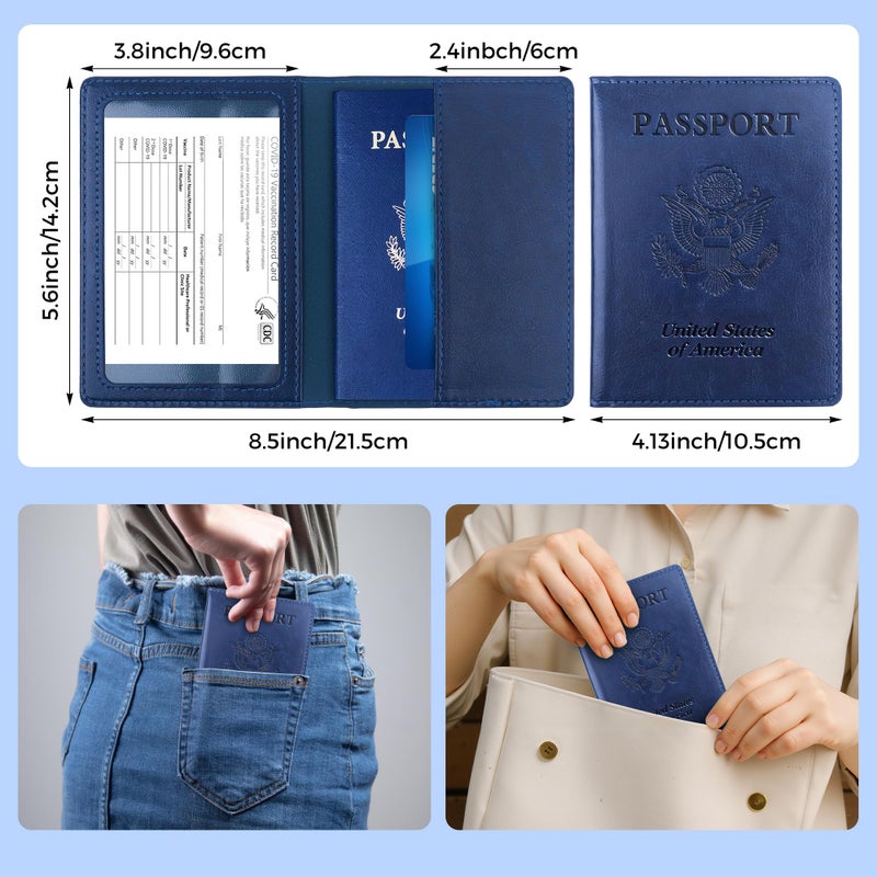 Lxzyu Passport Holder for Travel Men Women - Passport Cover, Passport Wallet Case Travel Essentials Travel Must Haves Accessories Blocking Leather Card Slot Protector for Stocking Stuffers Gifts, Navy Blue - Image 3