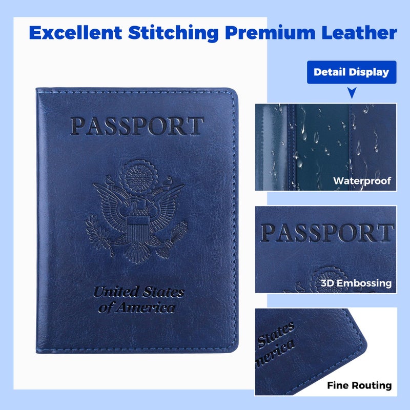 Lxzyu Passport Holder for Travel Men Women - Passport Cover, Passport Wallet Case Travel Essentials Travel Must Haves Accessories Blocking Leather Card Slot Protector for Stocking Stuffers Gifts, Navy Blue - Image 4