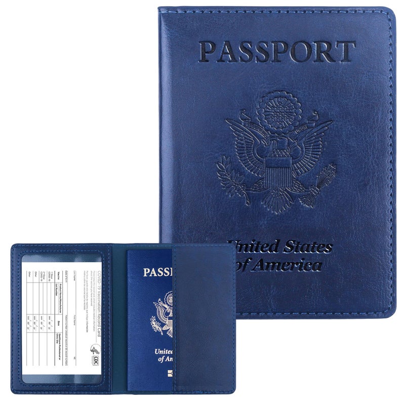 Lxzyu Passport Holder for Travel Men Women - Passport Cover, Passport Wallet Case Travel Essentials Travel Must Haves Accessories Blocking Leather Card Slot Protector for Stocking Stuffers Gifts, Navy Blue - Image 1