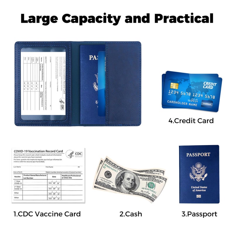 Lxzyu Passport Holder for Travel Men Women - Passport Cover, Passport Wallet Case Travel Essentials Travel Must Haves Accessories Blocking Leather Card Slot Protector for Stocking Stuffers Gifts, Navy Blue - Image 5