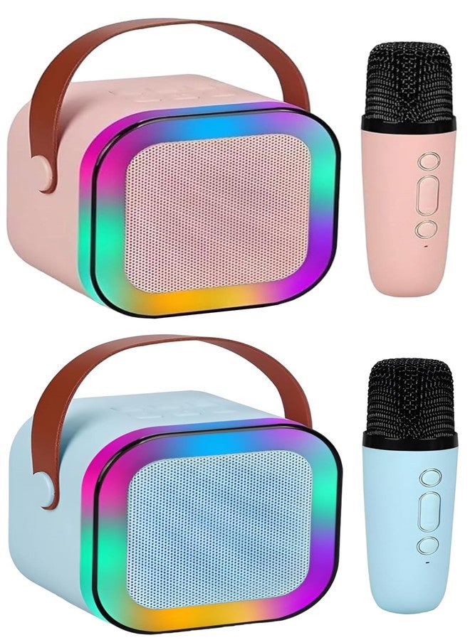 Mummy Please Kids Karaoke Bluetooth 5.3 Speaker with Wireless Microphone, RGB LED Lights, Magic Voice Effects, Rechargeable【Pack of 1 Each Blue & Pink】