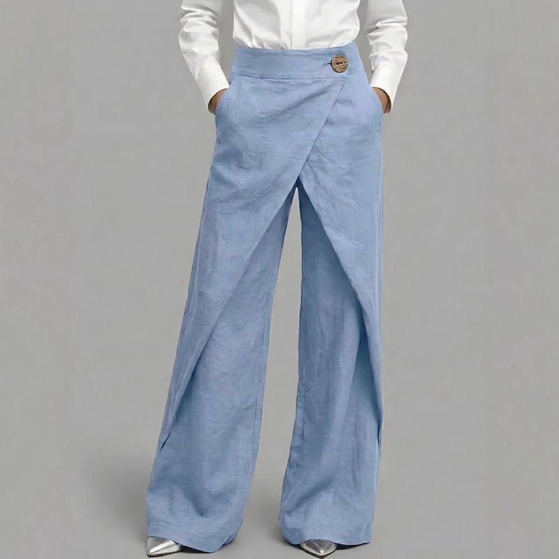 Women's High Waist Straight Leg Casual Linen Blend Pants - Lightweight for Spring/Summer - Image 1