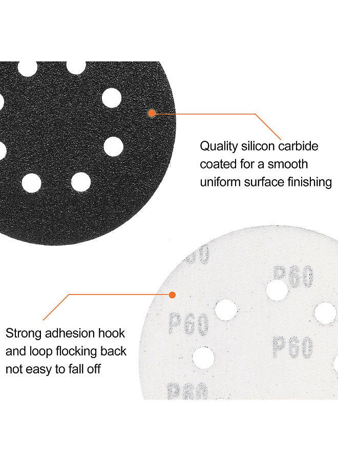 50Pcs Sanding Discs 5-inch 125mm 8-Hole 240/180/120/80/60 Sandpaper for Random Track Sanding Machines Made of Silicon Carbide Material Black Water-Based Sandpaper  - Image 4