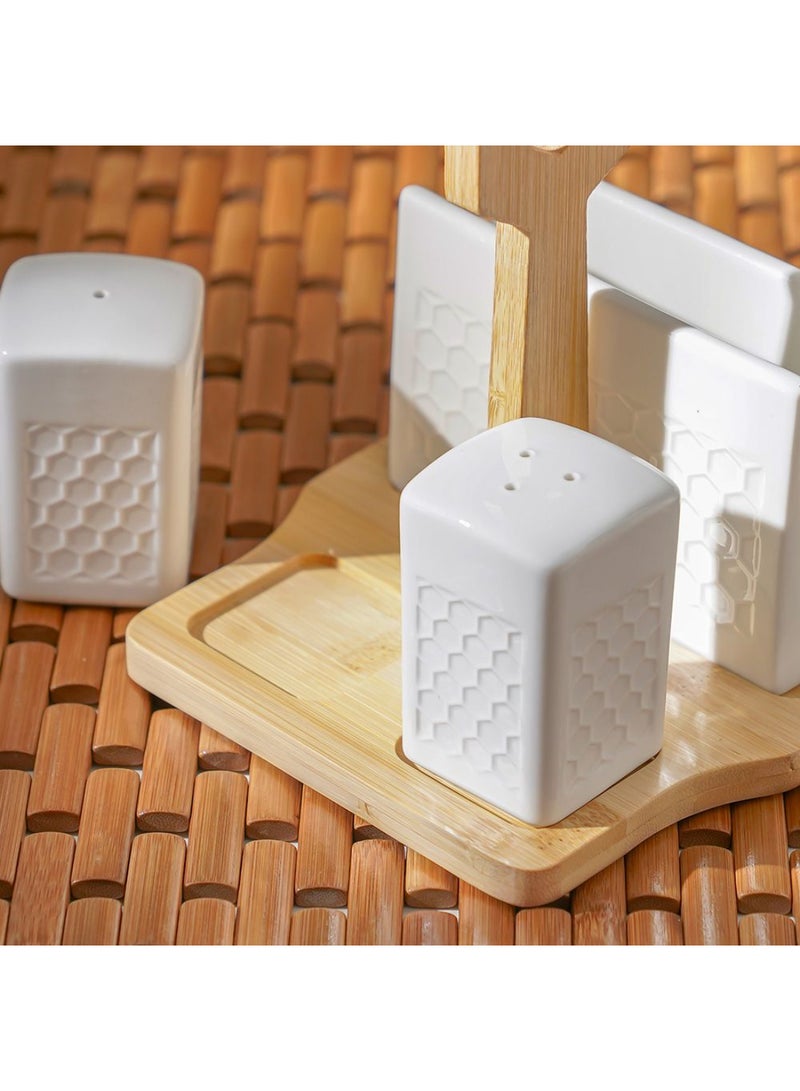 DANUBE HOME Princess 4-Piece Salt, Pepper, Tissue Holder Set with Stand – Elegant Kitchen Table Organizer for Spices and Napkins, Durable, Stylish Dining Essential for Home & Gifts L15xW14xH16.5 Cm White - Image 2