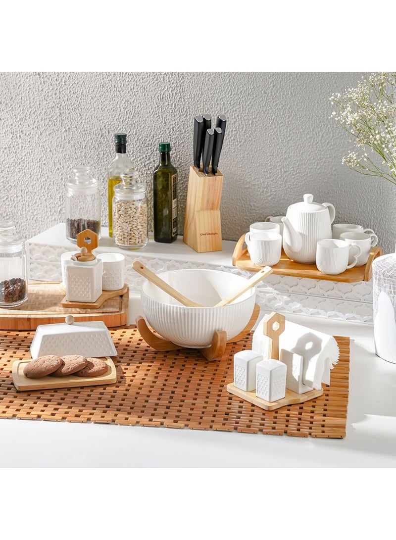 DANUBE HOME Princess 4-Piece Salt, Pepper, Tissue Holder Set with Stand – Elegant Kitchen Table Organizer for Spices and Napkins, Durable, Stylish Dining Essential for Home & Gifts L15xW14xH16.5 Cm White - Image 4