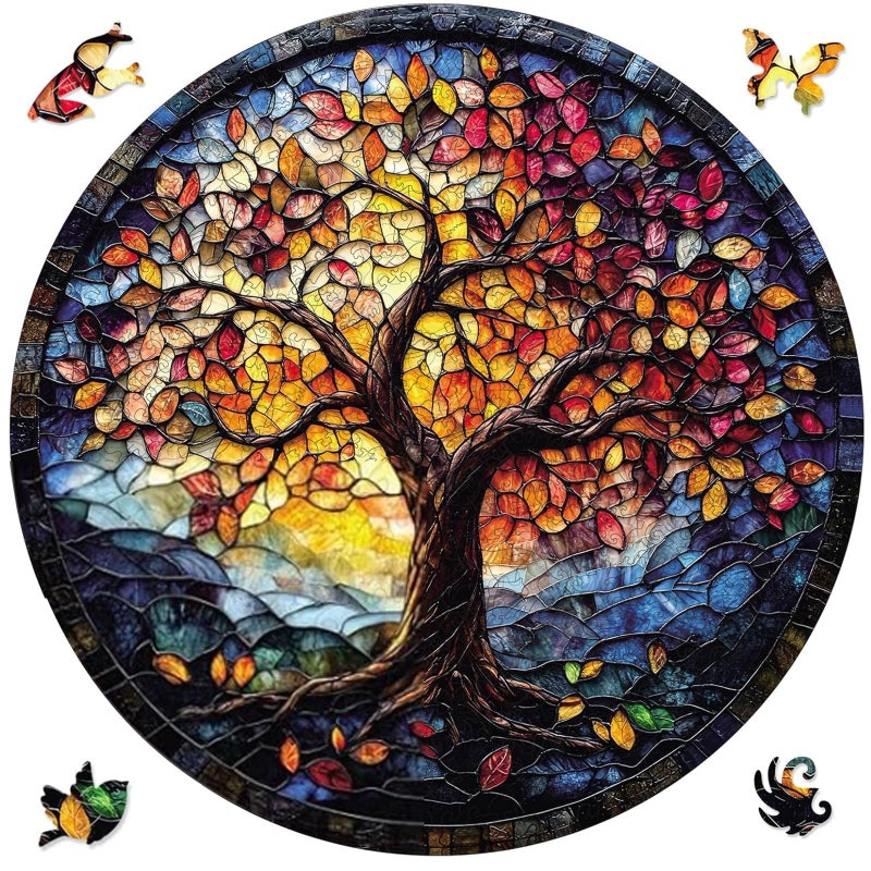 Qiuenisray Wooden Puzzles for Adults Glass Tree of Life Jigsaw Puzzles 200 Pieces Beautiful Wall Decor FSC Certified Unique Shape Adult Puzzles Pieces Wood Creative for Family Game 112x112 in - Image 3