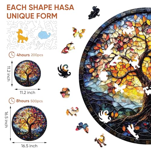 Qiuenisray Wooden Puzzles for Adults Glass Tree of Life Jigsaw Puzzles 200 Pieces Beautiful Wall Decor FSC Certified Unique Shape Adult Puzzles Pieces Wood Creative for Family Game 112x112 in - Image 5