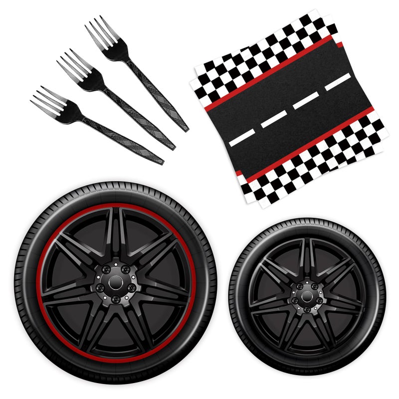 BQK 96 Pcs Race Car Plates and Napkins Party Supplies Race Car Birthday Party Decorations Race Car Party Favors Race Car Party Supplies for Boys