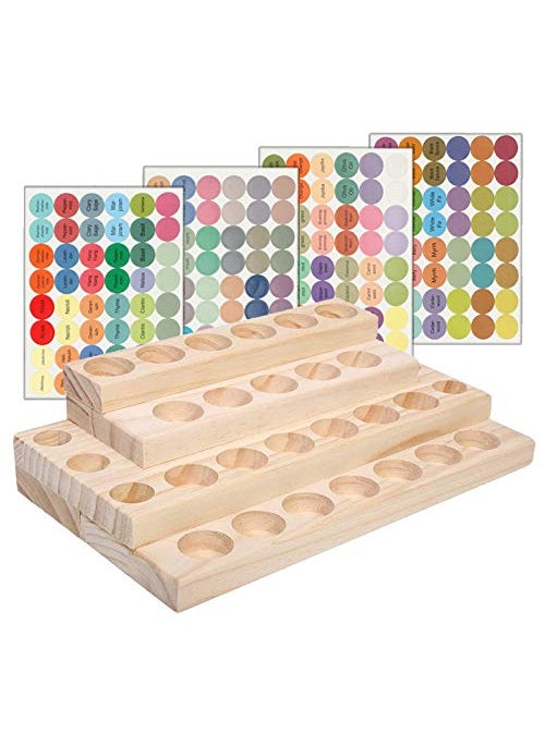 Meao Meao 4Tier Wooden Essential Oil Display Storage Organizer Holder Stand  30 Slots Natural Hard Pine Wood Rack  Holds up to 30 Aromatherapy Bottles  Ideal Gift Presentation Shelf 1 