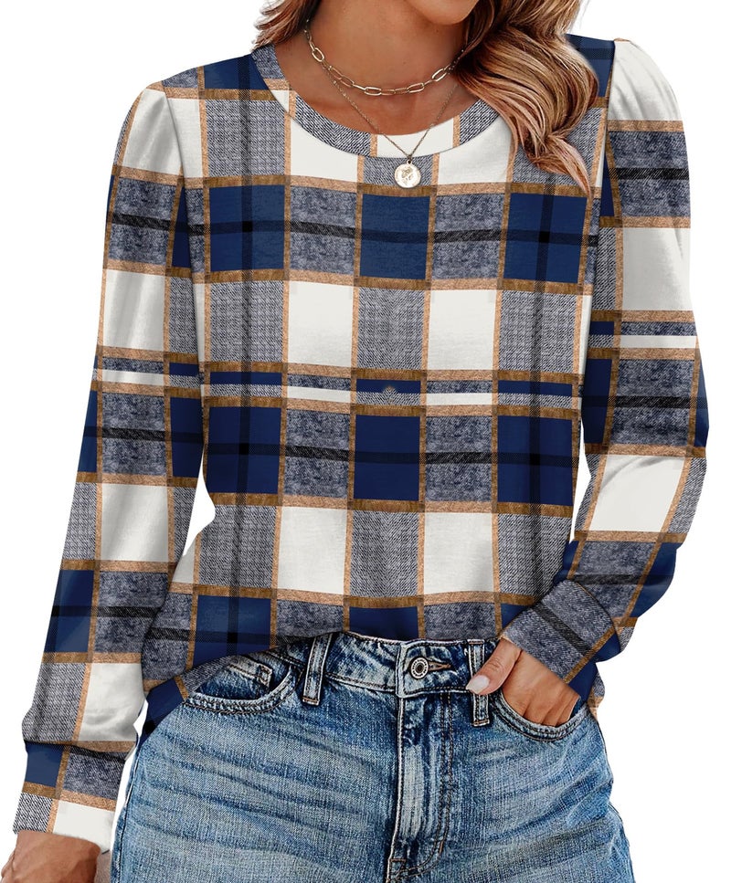 Alaroo Plaid Shirts for Women Casual Tunic Tops Fall Fashion Basic Crewneck Sweatshirts Boho Trendy Clothes 2026 Print 20 XL - Image 2