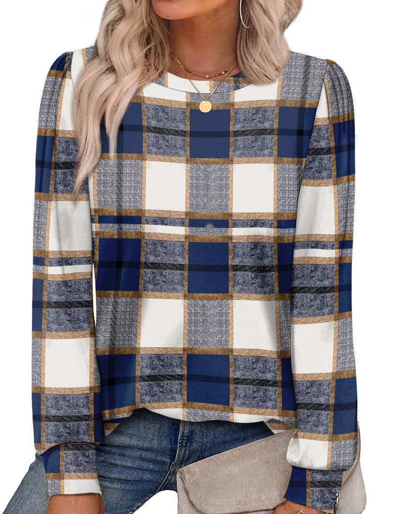 Alaroo Plaid Shirts for Women Casual Tunic Tops Fall Fashion Basic Crewneck Sweatshirts Boho Trendy Clothes 2026 Print 20 XL - Image 1