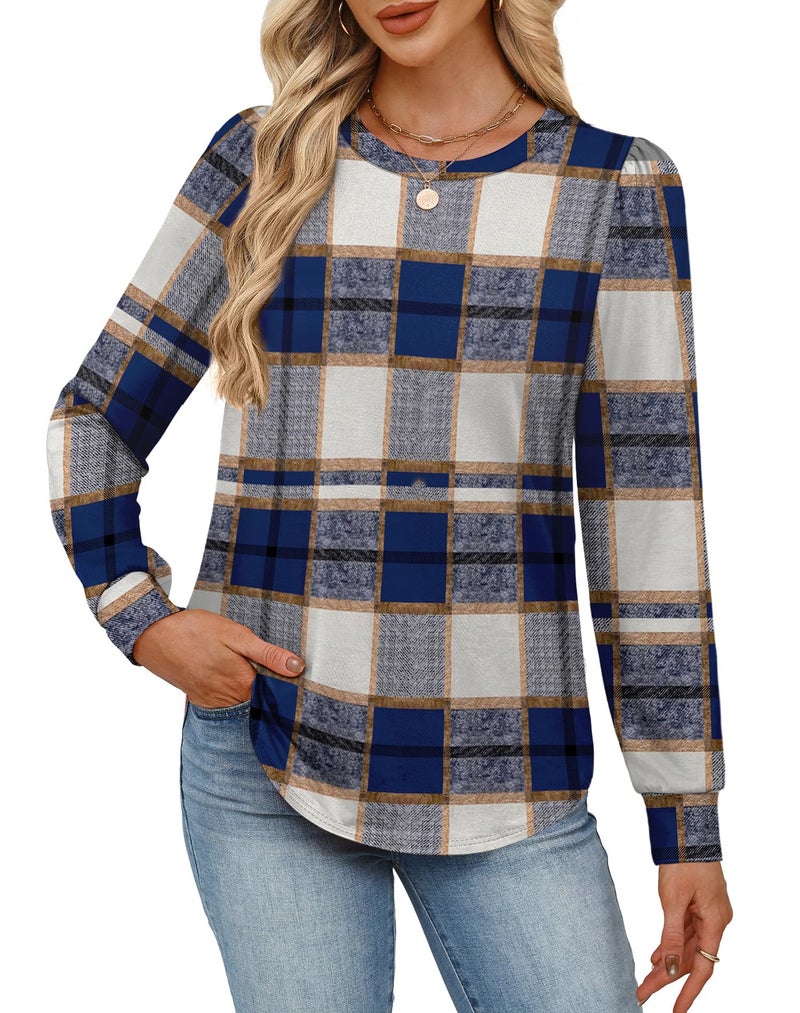 Alaroo Plaid Shirts for Women Casual Tunic Tops Fall Fashion Basic Crewneck Sweatshirts Boho Trendy Clothes 2026 Print 20 XL - Image 3