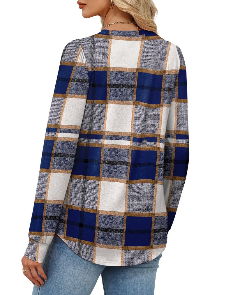 Alaroo Plaid Shirts for Women Casual Tunic Tops Fall Fashion Basic Crewneck Sweatshirts Boho Trendy Clothes 2026 Print 20 XL - Image 5