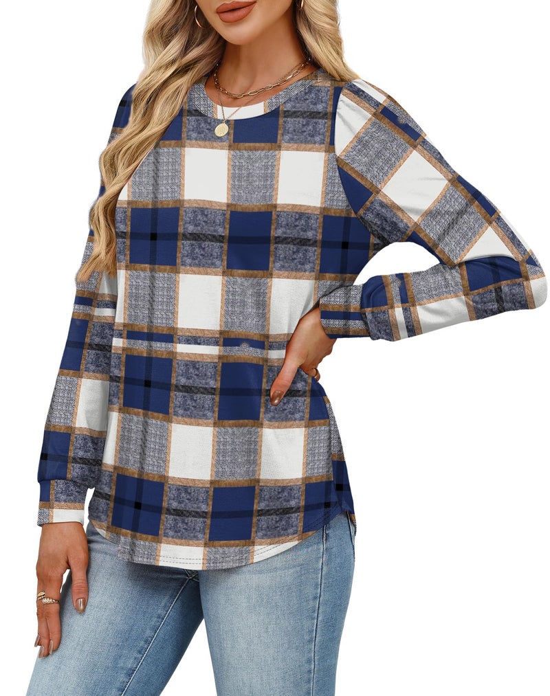 Alaroo Plaid Shirts for Women Casual Tunic Tops Fall Fashion Basic Crewneck Sweatshirts Boho Trendy Clothes 2026 Print 20 XL - Image 4