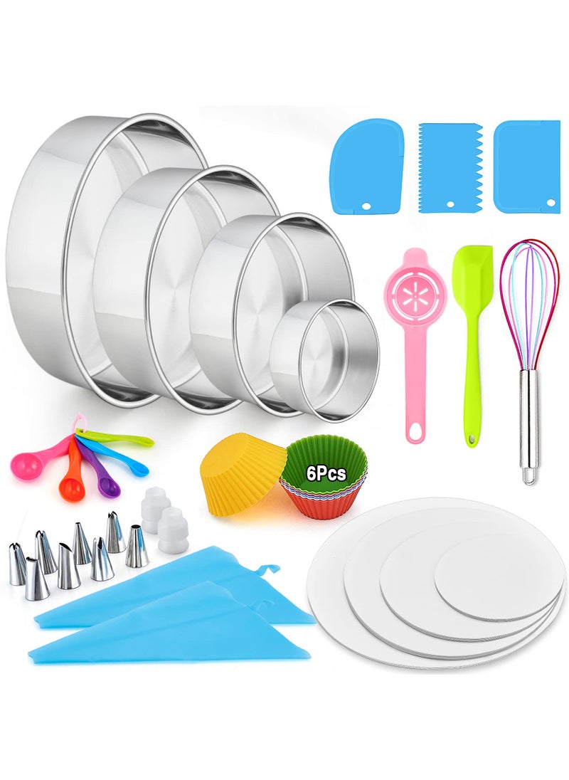 P&P CHEF 153Pcs Cake Baking Pan Set Decorating Supplies Kit PP CHEF Stainless Steel 46895 Inch Cake Pans with Icing Tips Tools Parchment Papers Whisk Egg Separator Muffin Cups Measuring Spoon 