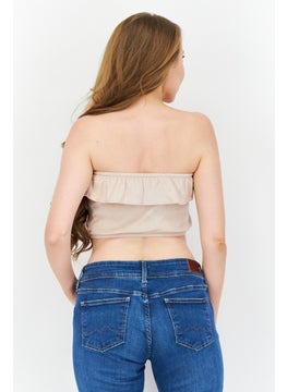 Bar III Women Straight Across Sleeveless Textured Crop Top, Beige  - Image 3